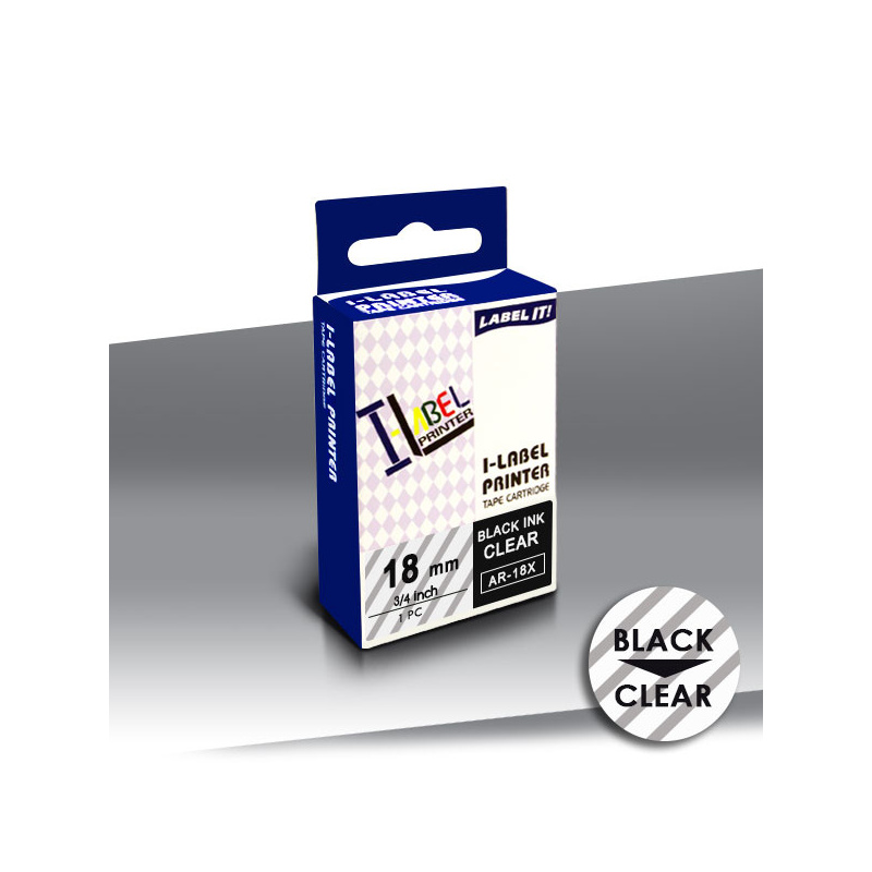 Taśma Casio XR-18X1 BLACK on CLEAR 24inks 18mm
