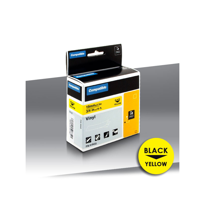 Taśma Dymo Rhino 18433 BLACK on YELLOW 24inks 19mm